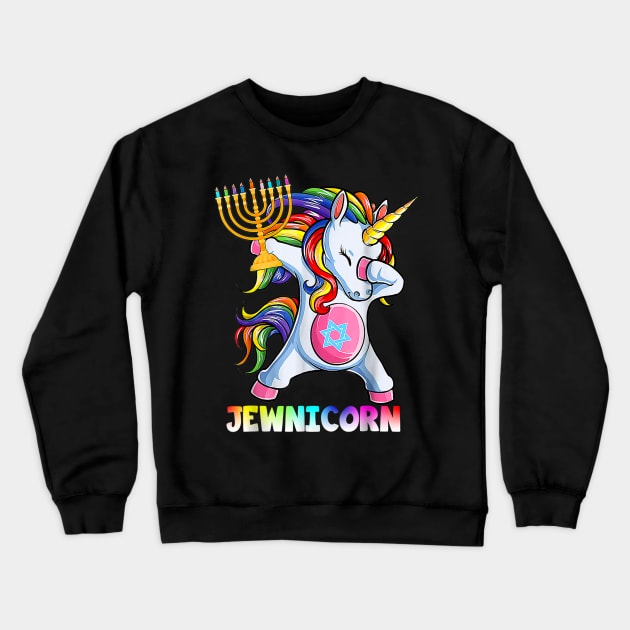 Hanukkah Dabbing Unicorn Jewnicorn Chanukah Jewish Xmas Crewneck Sweatshirt by HBart